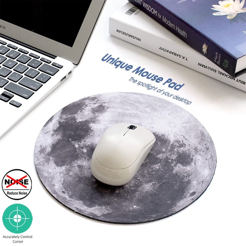 ProElife Round Mouse Pad Gaming Cute Moon Mousepad 8.66-Inch Planet Cloth Mouse Pad Mat Non-Slip Rubber Base for Home Office Business Noise-Reduction/Accurate Cursor/Smoothly Control Desk Pad (Gray) - Image 2